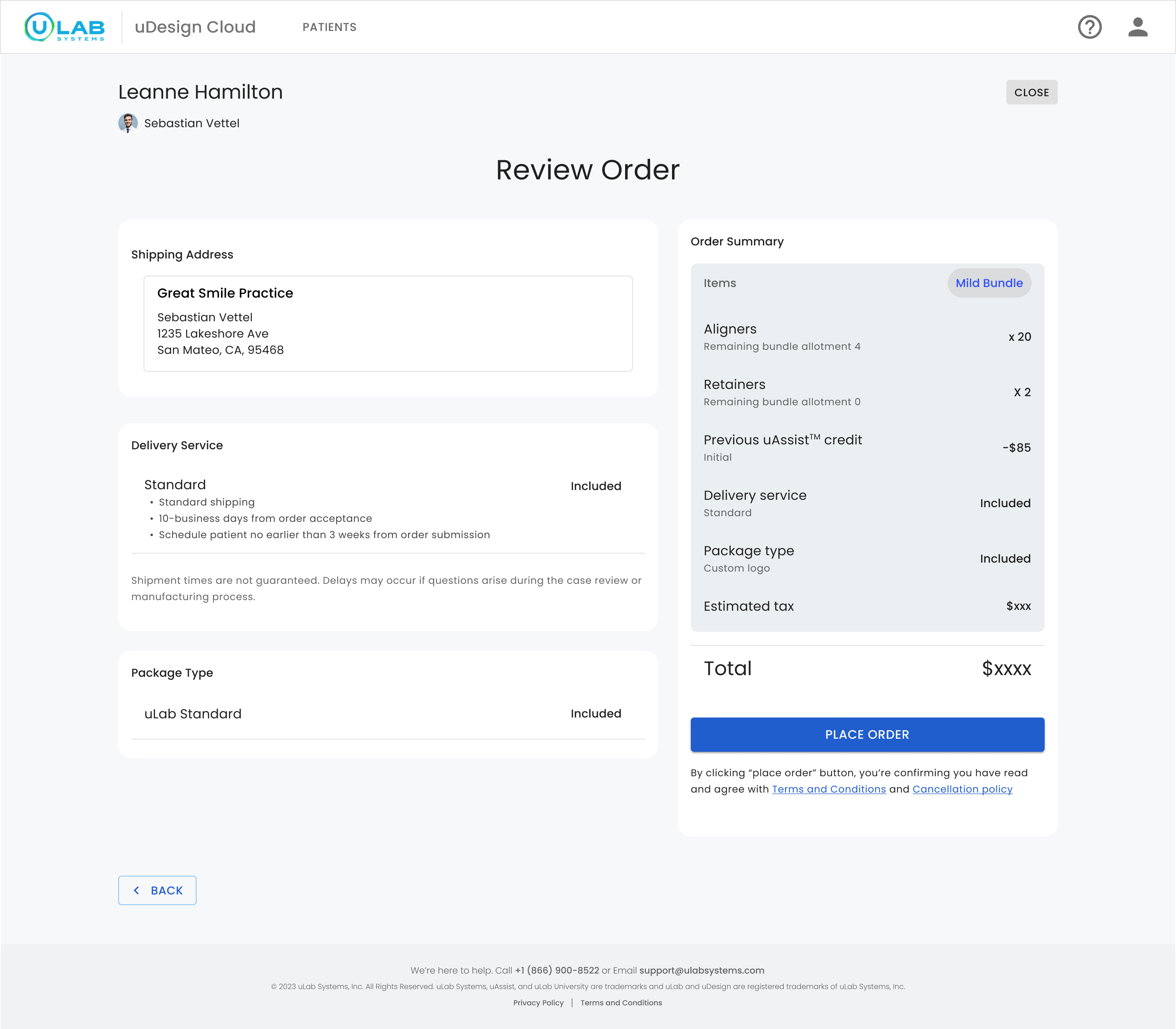 Full-screen uCloud final order review